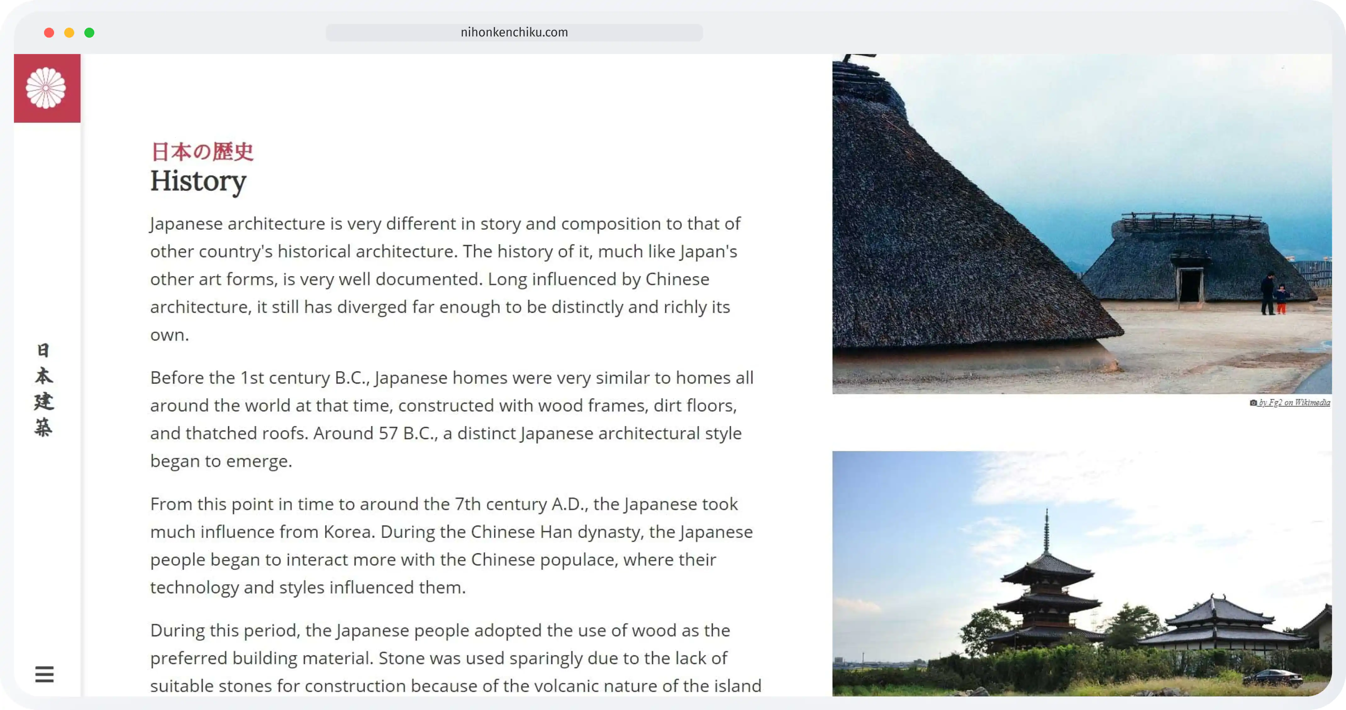 Image of a webpage with information about Japanese history